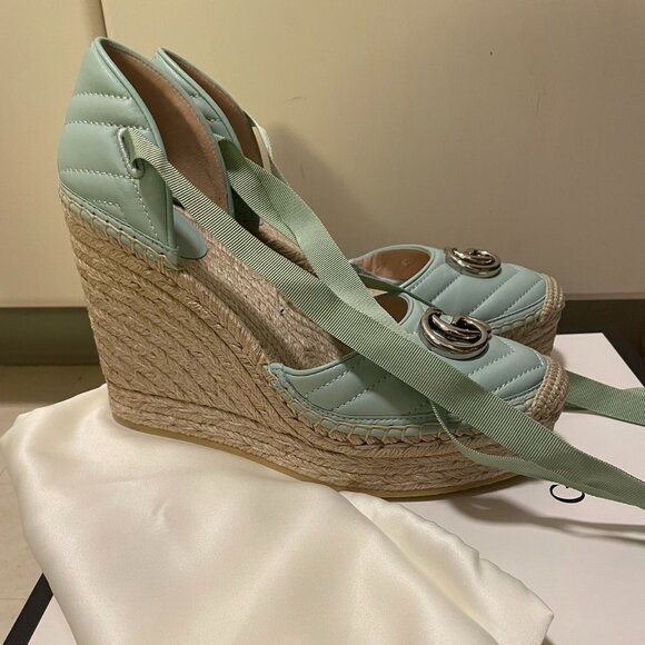 Gucci Ankle Tie Wedge Platform Espadrille Sandals - Picture 3 of 5